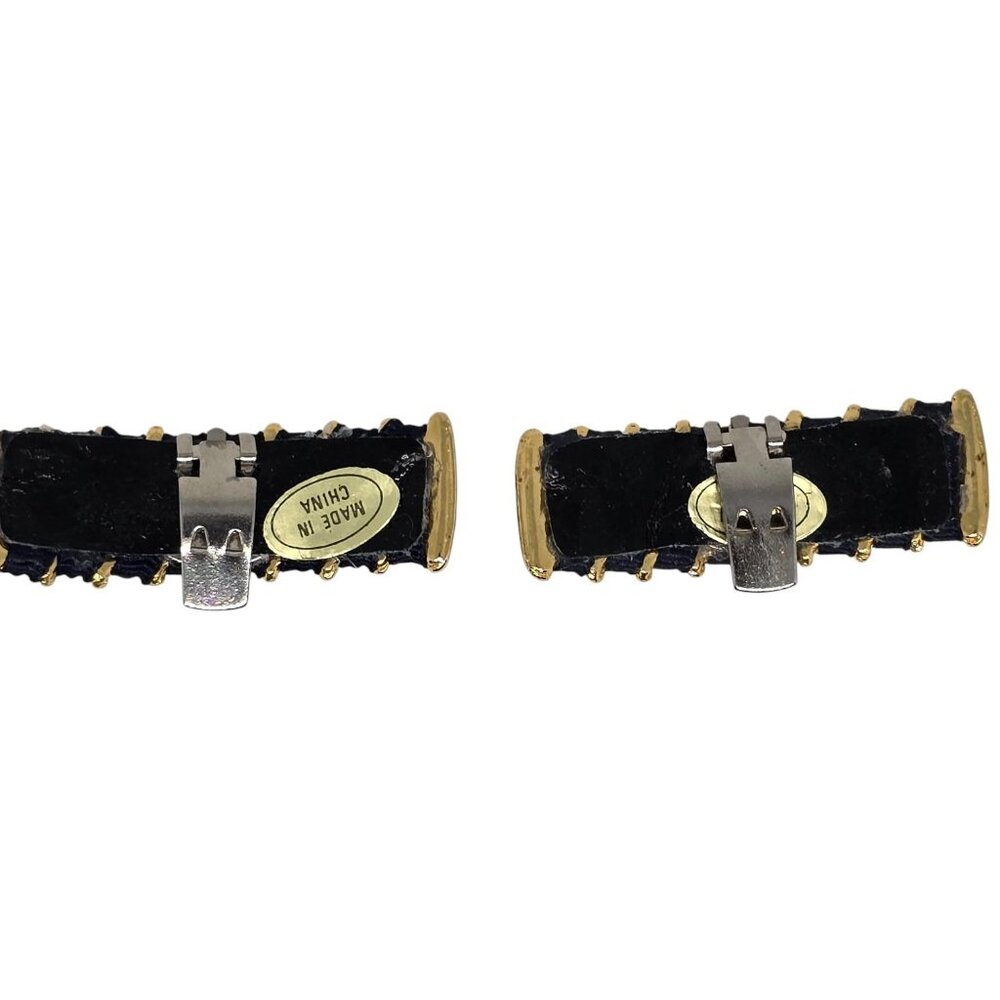 Fashion Black Ribbon Gold Tone Clip-On Earrings - Picture 2 of 3